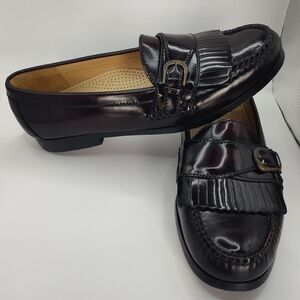 Cole Haan City Mens Loafers Pinched Buckle Tasseled Slip On Size 9 Shoe Burgundy